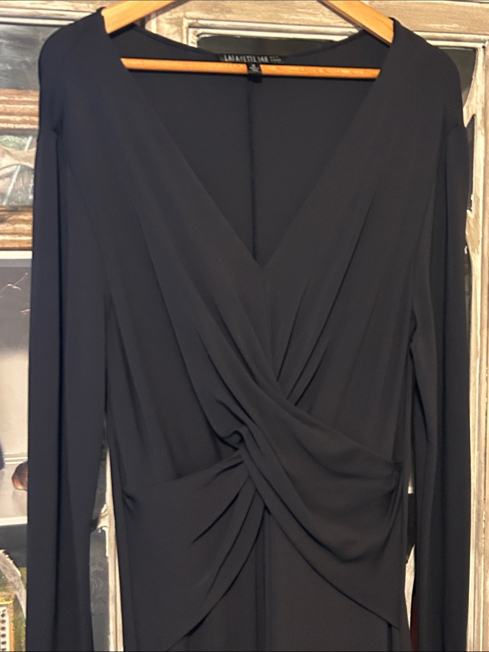 Lafayette 148 New York Navy Long-Sleeve Twist Front Dress